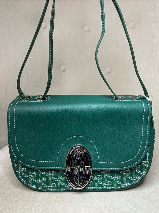 Handbags - Green Leather-Trim Shoulder Bag by
